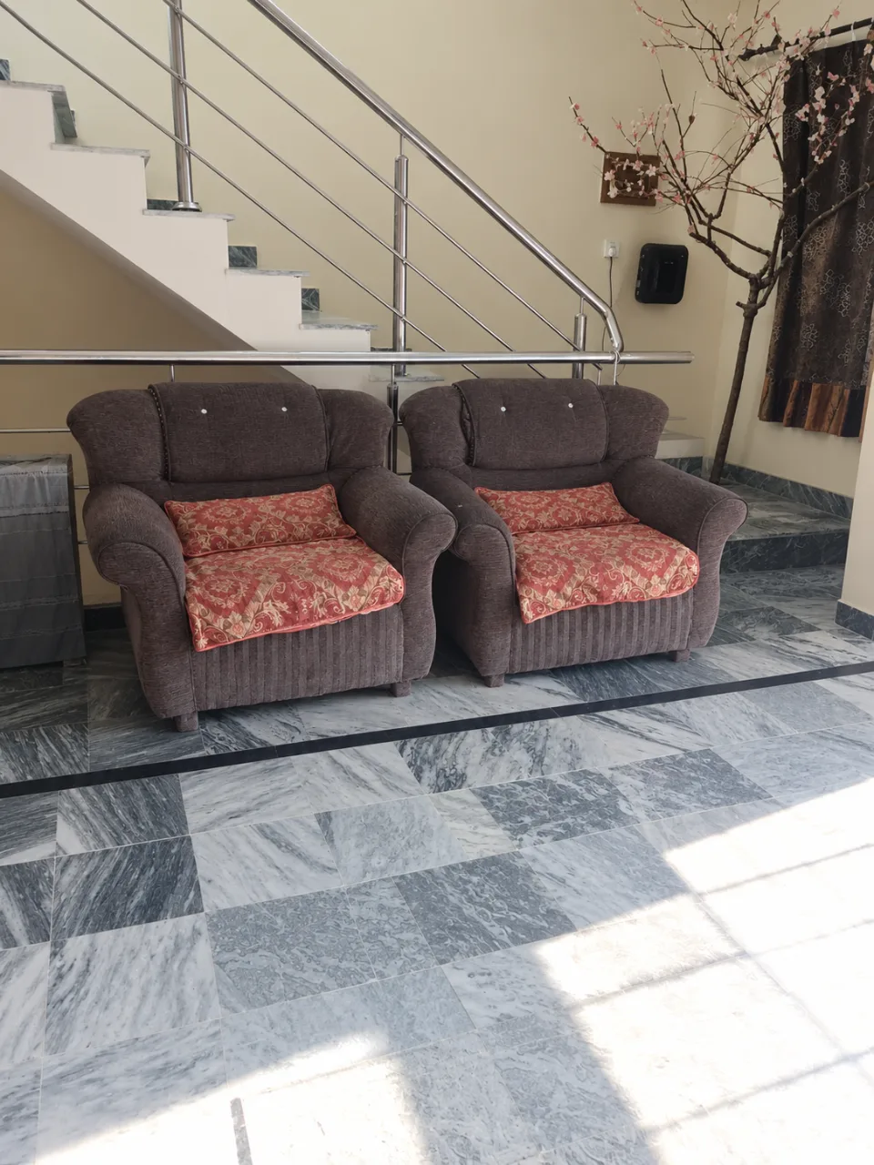 Sofa set 5 seater and 3 seater... Showcase , dressing and dinning table