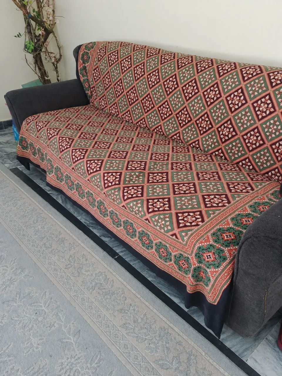 Sofa set 5 seater and 3 seater... Showcase , dressing and dinning table