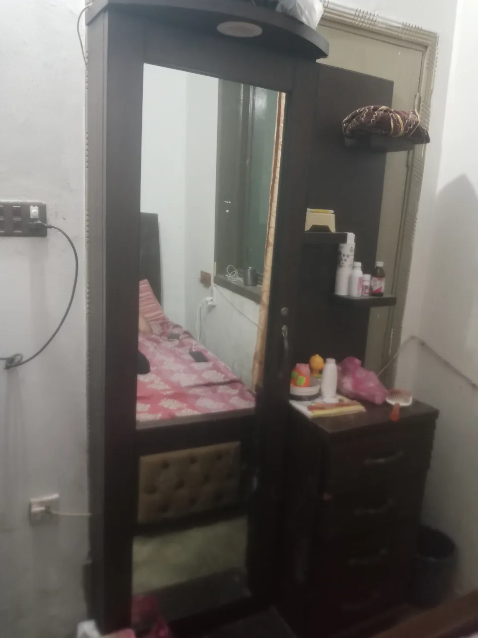 Used Wooden Dressing Table with Large Mirror and Drawers