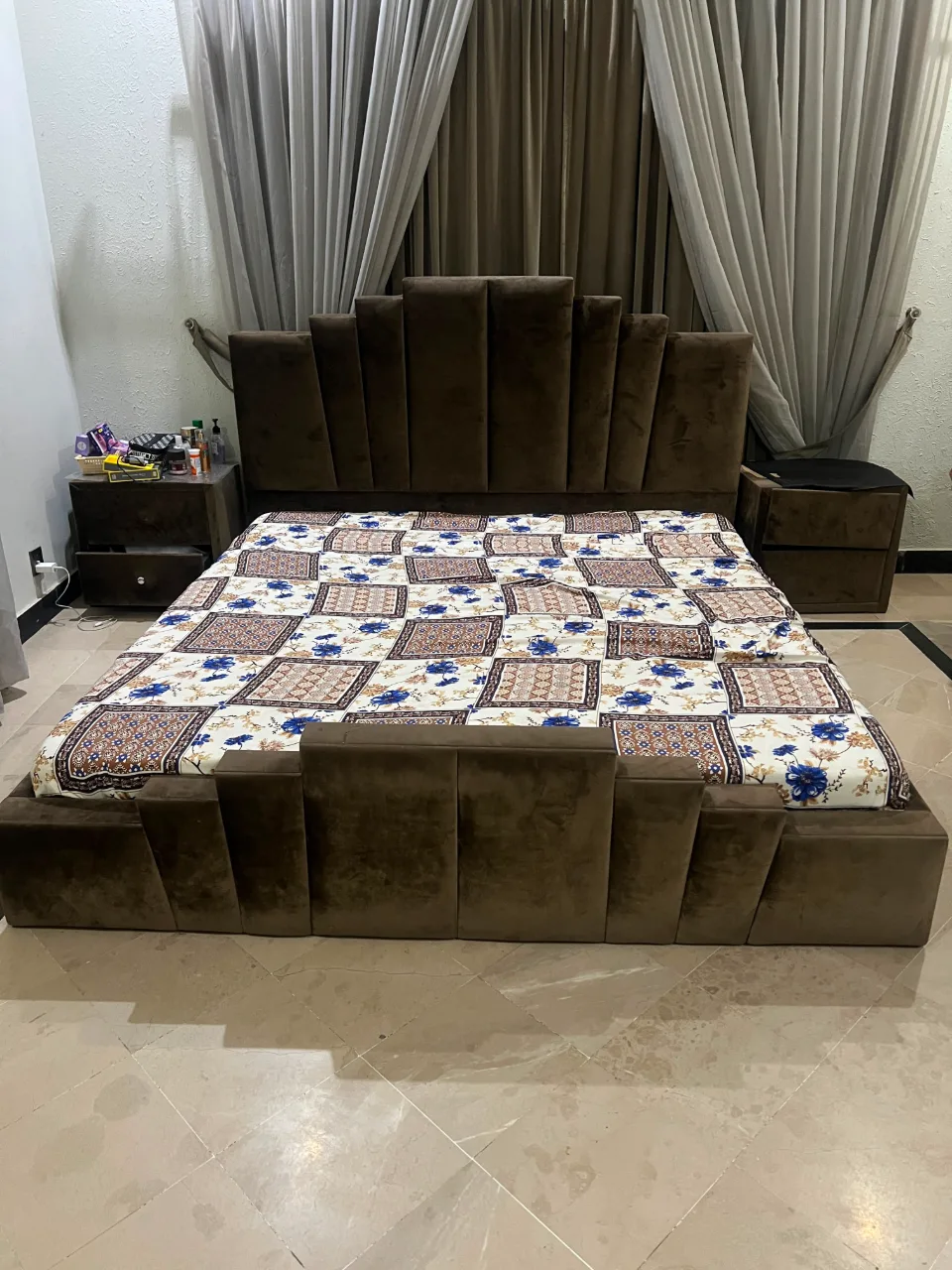 Olive velvet king size bed set and mattress