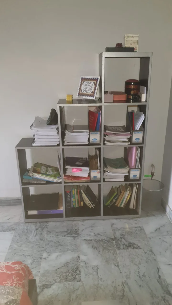 Lamp, study table and book shelves rack