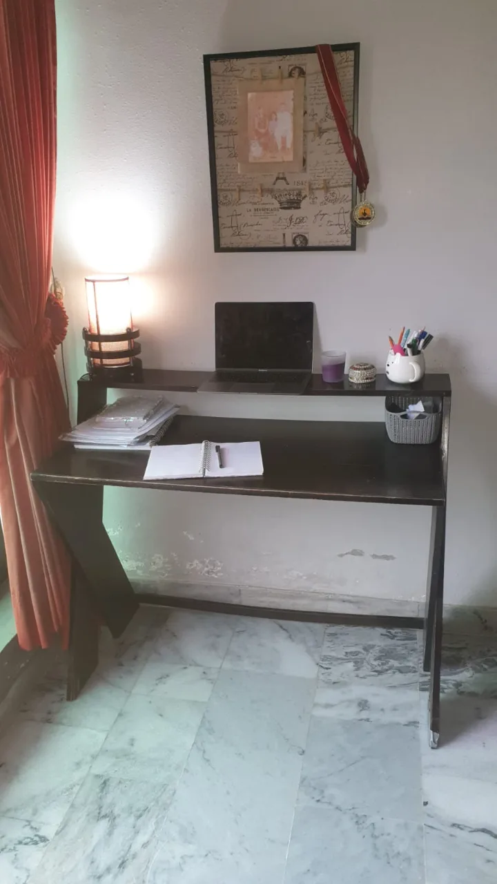 Lamp, study table and book shelves rack