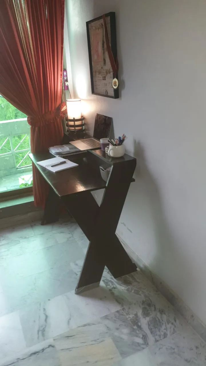 Lamp, study table and book shelves rack